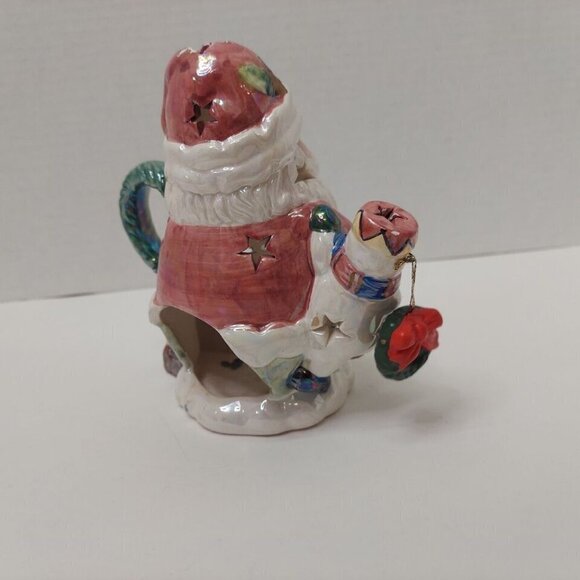 Vintage Santa Claus & Snowman Friends Pitcher Tea Light Candle Holder Metallic - Picture 5 of 14